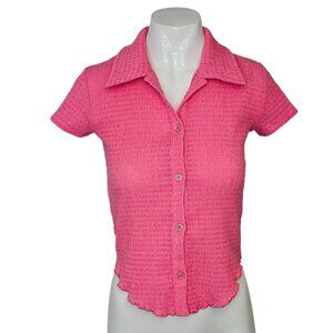 Aritzia Wilfred Prudence T-Shirt, Collared, Seersucker, Button Up, Lettuce Hem,S